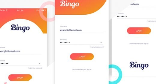 Bingo - Mobile login screens