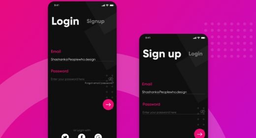 Dark mode XD login-signup screens