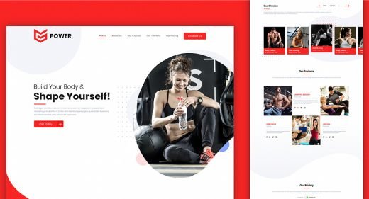 Fitness website template for Adobe XD