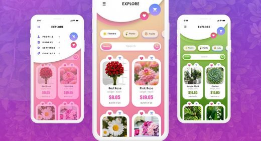 Flower app animated XD template