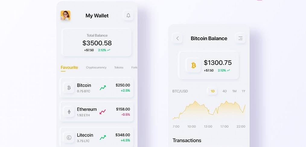 Neumorphic Crypto wallet XD template