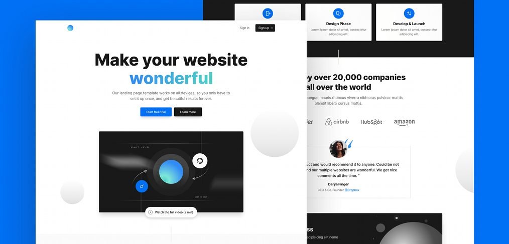 Tailwind React landing page template