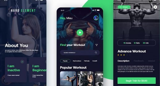 Workout mobile app XD template